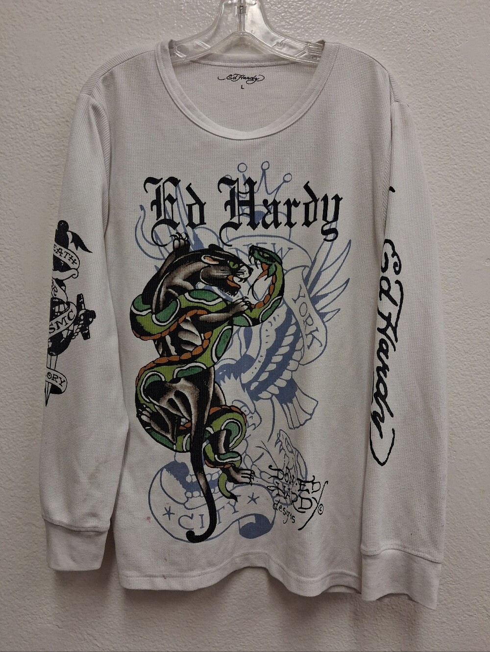 Vintage Y2K Ed Hardy "DEATH OR GLORY" Long Sleeve Thermal Men's Large